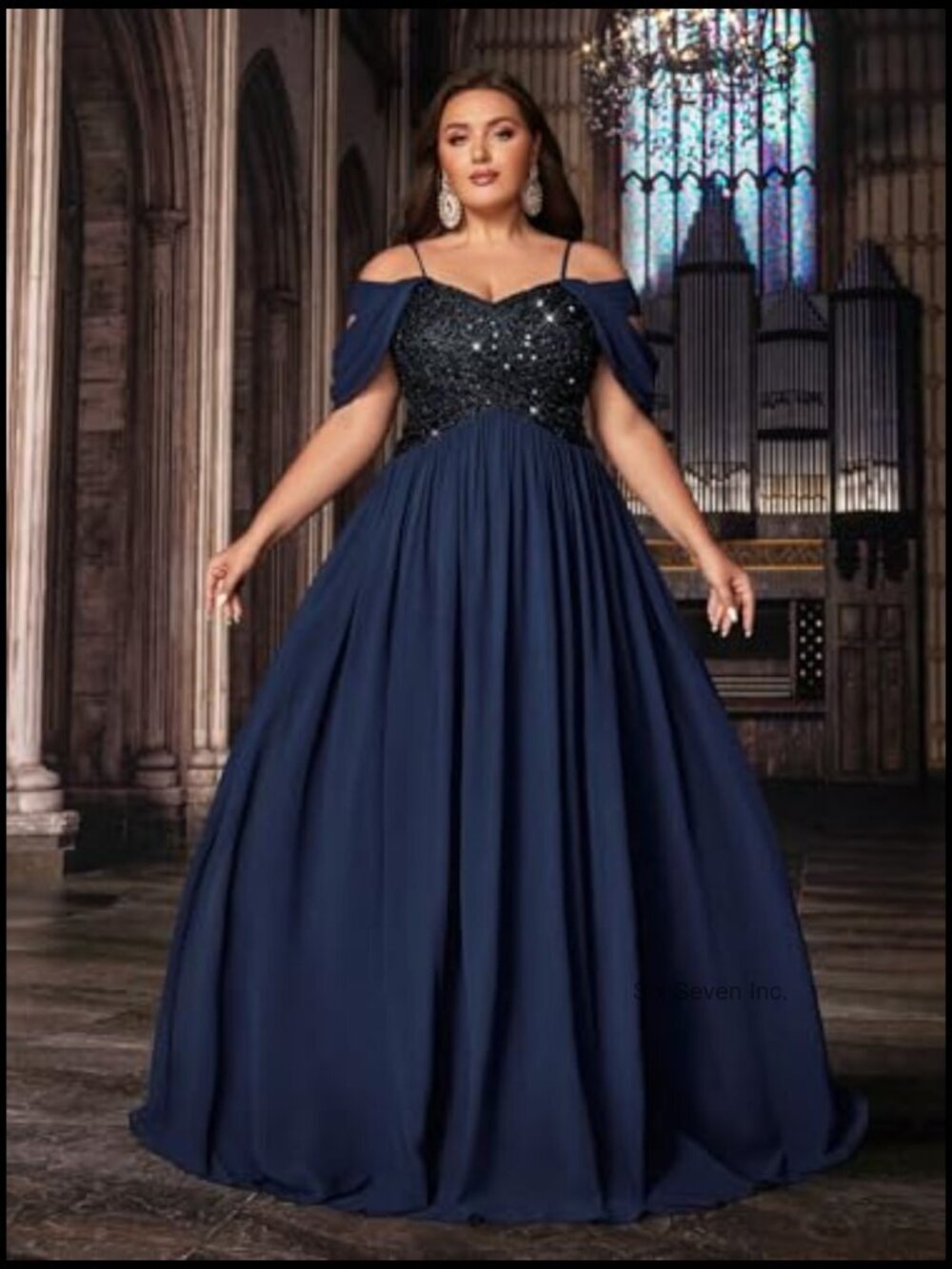 Plus Size Sequin A-Line Maxi Dress with Spaghetti Straps Formal Prom Wedding - Picture 4 of 7